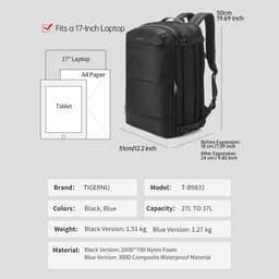 Thumbnail Tigernu 9831 Ba lô dung tích lớn có thể mở rộng Cổng USB Túi du lịch chống thấm nước Phù hợp với máy tính xách tay 17 inch 3