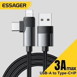 Thumbnail Essager 65W Type C / USB-A sang L + C Cáp Sạc Nhanh 2 Trong 1 Cho ip 5 ~ 16 Huawei 1