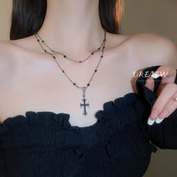 Thumbnail DREJEW Vòng cổ chéo kim cương phong cách mát mẻ phong cách cổ điển dây chuyền xương đòn 2