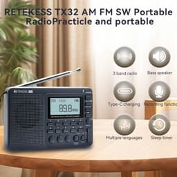 Thumbnail Retekess TX32 Đài phát thanh di động FM AM SW Radio Chức năng hẹn giờ ngủ đa ngôn ngữ 1