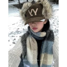 Thumbnail Thu Đông Phong Cách Mới Yy Chữ Thêu Mũ Lông Thú Giả Thường Ngày Sang Trọng Bảo Vệ Tai Corduroy Dày Mũ Bóng Chày 4