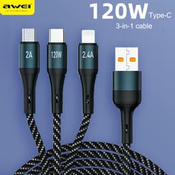 Thumbnail Dây Sạc 3 đầu sạc nhanh Awei CL-971 120W Dây Sạc Đa Năng 1m dây sạc type c iP Micro 1