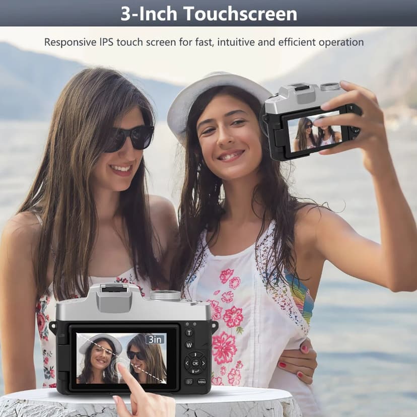 Ảnh Camera kỹ thuật số EKLEVA 75MP để chụp ảnh & quay Video, Camera Vlogging 4K với màn hình lật cảm ứng 3 inch Zoom quang 10X, Tự động lấy nét nhỏ gọn 1