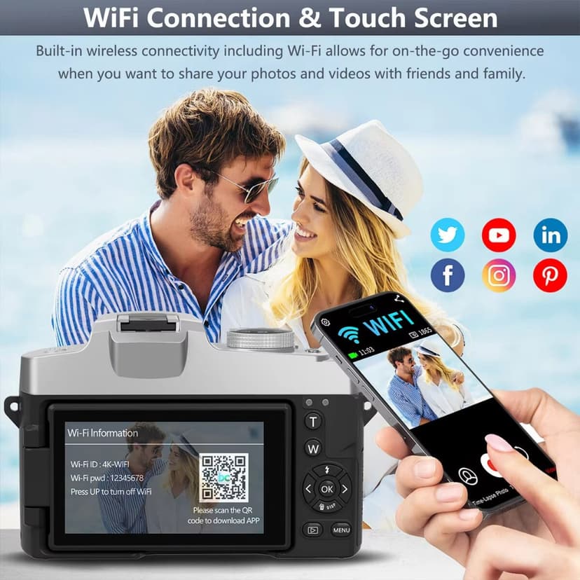 Ảnh Camera kỹ thuật số EKLEVA 75MP để chụp ảnh & quay Video, Camera Vlogging 4K với màn hình lật cảm ứng 3 inch Zoom quang 10X, Tự động lấy nét nhỏ gọn 2