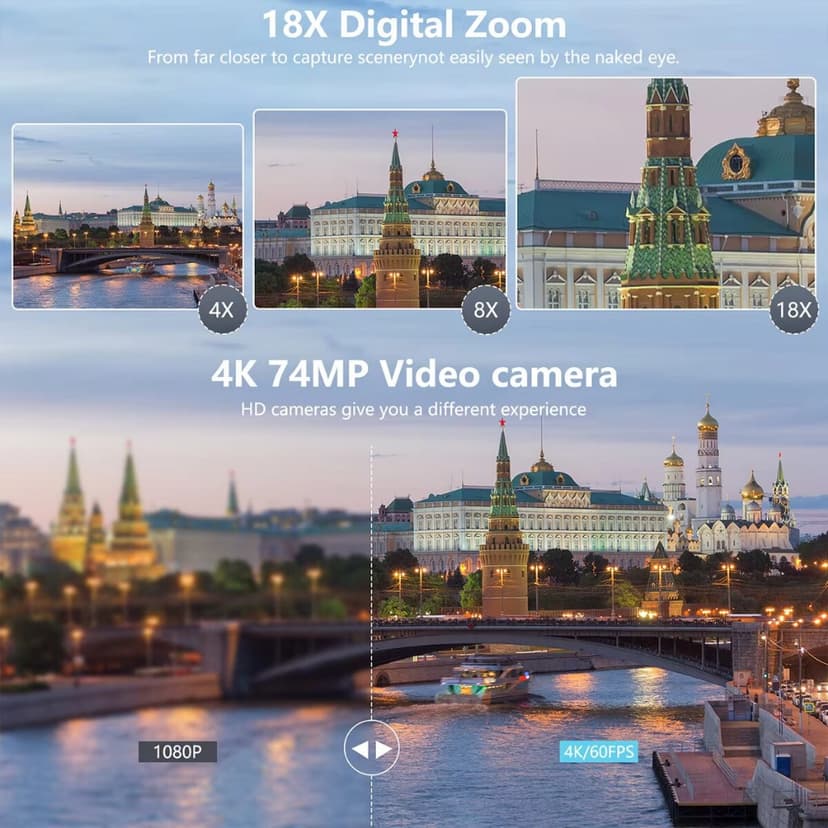 Ảnh Camera kỹ thuật số EKLEVA 75MP để chụp ảnh & quay Video, Camera Vlogging 4K với màn hình lật cảm ứng 3 inch Zoom quang 10X, Tự động lấy nét nhỏ gọn 3