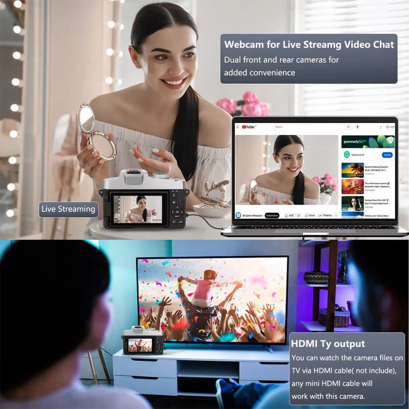 Ảnh Camera kỹ thuật số EKLEVA 75MP để chụp ảnh & quay Video, Camera Vlogging 4K với màn hình lật cảm ứng 3 inch Zoom quang 10X, Tự động lấy nét nhỏ gọn 4