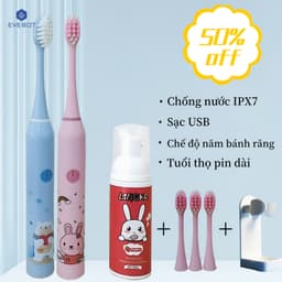 Thumbnail EVEBOT Bàn chải đánh răng điện trẻ em, Bàn chải đánh răng lông mềm rung siêu âm, Vệ sinh răng miệng, Chống nước IPX7, Sạc USB, 5 cấp độ có thể điều chỉnh 1