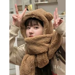 Thumbnail Mũ Lông Tai Gấu Kèm Khăn Quàng Cổ Bao Tay 3 Trong 1 Ấm Áp Mũ Len Tai Mèo Mũ Quàng Cổ Khăn Quàng Cổ 4