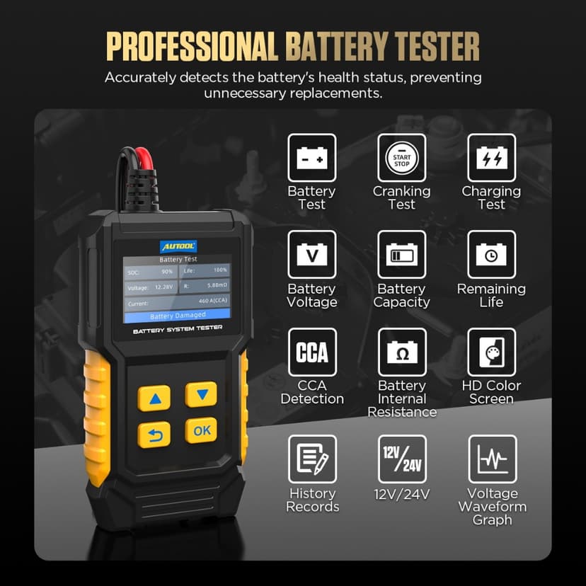 Ảnh AUTOOL BT360 12V Kiểm Tra Pin Kỹ Thuật Số Ô Tô Chẩn Đoán Kiểm Tra Pin Máy Phân Tích Xe Cranking Sạc Máy Quét 2
