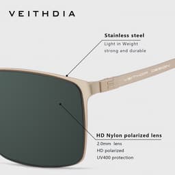 Thumbnail Kính râm phân cực Nylon độ phân cực cao bằng thép không gỉ vuông VEITHDIA dành cho nam có khả năng chống tia cực tím Thích hợp cho ngoài trời V812 2