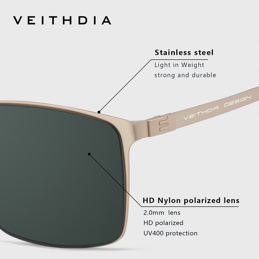 Ảnh Kính râm phân cực Nylon độ phân cực cao bằng thép không gỉ vuông VEITHDIA dành cho nam có khả năng chống tia cực tím Thích hợp cho ngoài trời V812 2