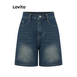 Thumbnail Quần short nữ jean cạp cao denim Lovito có túi màu trơn thường ngày cho nữ LNA19020 (Nhiều màu) 4