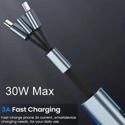 Thumbnail Cáp sạc nhanh 3 trong 1 hóa đơn, Bộ sạc hóa đơn 3 trong một, Cáp di động 3 trong 1, Cáp sạc nhanh 3 trong 1, Cáp dữ liệu có thể thu vào 9ft cho nhiều thiết bị 2
