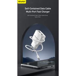 Thumbnail Bộ sạc Awei C5 3 in 1 Sạc nhanh Type C 2 cổng USB EU 5V / 2.4A chính hãng An Toàn Ổn Định 1