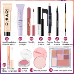 Thumbnail Lameila 47 Miếng Trang Điểm Mặt Bộ Mỹ Phẩm Phấn Mắt Bột Rời Cọ Trang Điểm Son Môi Uốn Mi Mascara Lâu Dài Chống Thấm Nước Người Mới 2