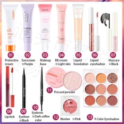 Thumbnail Lameila 38 Miếng Trang Điểm Mặt Bộ Mỹ Phẩm Bút Kẻ Mắt Son Môi Phấn Mắt Cọ Trang Điểm BB Kem Chống Nắng Kem Tông Đơ Lông Mày Chống Thấm Nước Người Mới Bắt Đầu Phải Có 2