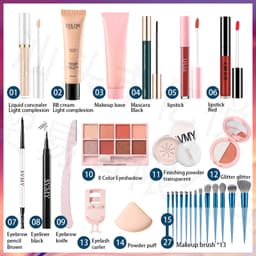 Thumbnail Svmy 27 Miếng Mỹ Phẩm Bộ Trang Điểm Mặt Kem Che Khuyết Điểm Bút Kẻ Mắt Dạng Lỏng Phấn Mắt Cọ Trang Điểm Lip Glaze Máy Uốn Mi Chống Thấm Nước Chống Mồ Hôi Lâu Dài Màu Sắc Render 2