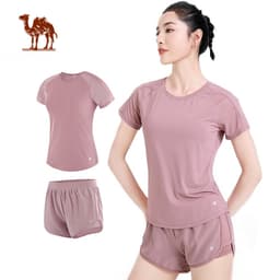 Thumbnail Set trang phục thể thao CAMEL CROWN quần đùi và áo thun tay ngắn tập yoga gym dành cho nữ 1