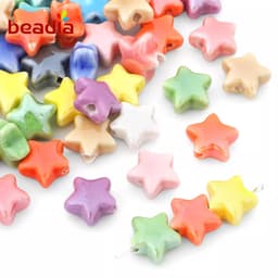 Thumbnail Set 10 hạt sứ BEADIA hình ngôi sao năm cánh 14mm nhiều màu sắc dùng làm trang sức DIY 1