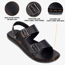 Thumbnail Dép nam quai ngang da bò Nappa cao cấp Bụi Leather E101, đế đúc nguyên khối khâu viền thủ công 4
