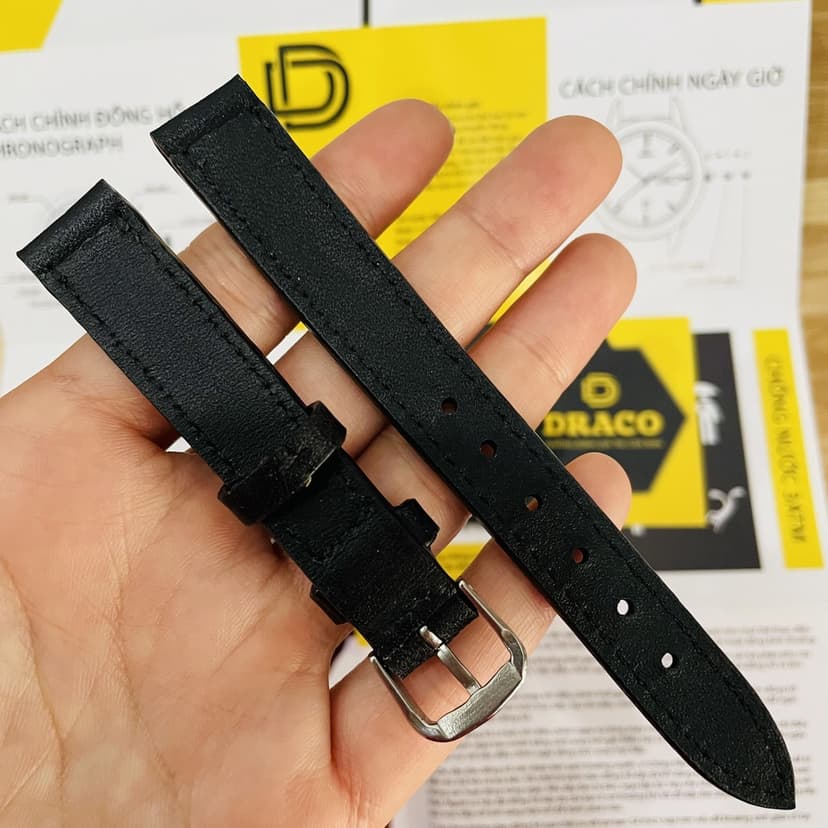 Ảnh Dây da đòng hồ Draco DDDH04 màu đen - size 14 nữ chấy liệu da bò thật cao cấp 2