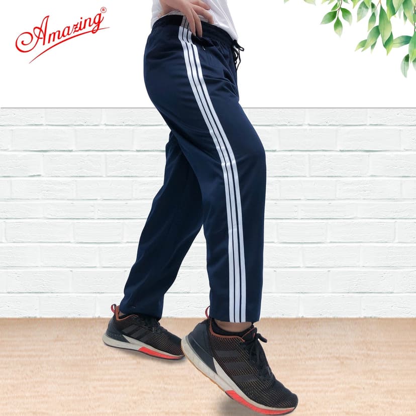 Ảnh Quần thun thể dục 3 sọc màu xanh Amazing, đồng phục đi học lưng chun, đồ thể thao nam nữ các cấp 1