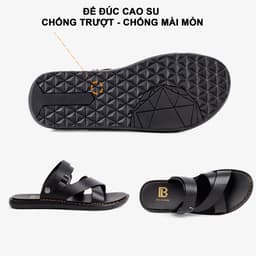 Thumbnail Dép nam quai ngang da bò Nappa cao cấp Bụi Leather E102, đế đúc nguyên khối khâu viền thủ công đi êm chân, BH 12 Tháng 3