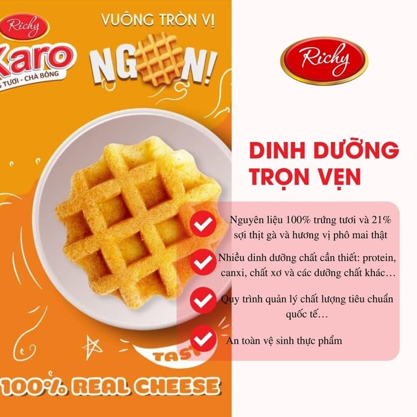 Ảnh Bánh karo Richy vị phô mai hoàng kim, trứng tươi chà bông x 6 bánh 3