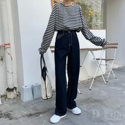 Thumbnail Quần Jean Dài Ống Rộng Lưng Cao Màu Trơn Thời Trang Cho Nữ 1