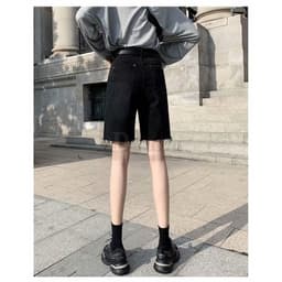 Thumbnail Quần short denim daduhey màu đen dáng suông ống rộng phong cách Hàn Quốc mùa hè cho nữ (không kèm thắt lưng Pos) 4