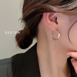 Thumbnail DREJEW Khuyên tai kim loại hình tròn đơn giản phong cách thời trang 2