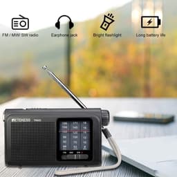 Thumbnail Retekess TR605 tặng pin sạc có chức năng FM SW với đèn Flash Led khẩn cấp và giắc cắm tai nghe (Đen) 2