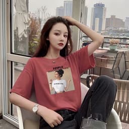 Thumbnail Mũ Lưỡi Trai Phong Cách Hàn Quốc Thời Trang Mùa Hè  Áo Thun Tay Ngắn Cổ Tròn Dáng Rộng In Họa Tiết Hoạt Hình Thời Trang Xinh Xắn Cho Nữ 2