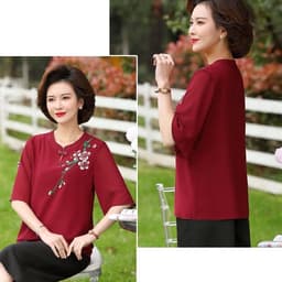 Thumbnail Áo Thêu Trung Niên MAI THY 771, Mẫu Sơ Mi Nữ Form Rộng Cổ Tàu Thêu Hoa Mai Chất Voan Hàn | Thời Trang Trung Niên U50 3