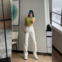 Thumbnail Dadu XS ~ 5XL Quần ống rộng Denim Hàn Quốc Quần jean thông thường phong cách BF Dài eo cao Cắt thẳng Quần jean trơn 4