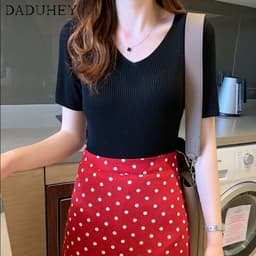 Thumbnail Áo thun daduhey vải lụa lạnh tay ngắn cổ chữ V dáng ôm phong cách Hàn Quốc thời trang mùa hè mới cho nữ 2