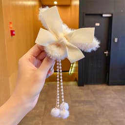 Thumbnail Kẹp tóc nữ hình nơ Laboon phối lông nhung đính dây tua rua xinh xắn phong cách Hàn Quốc 3