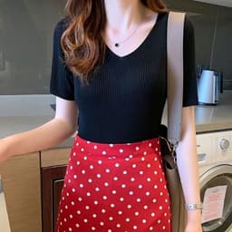 Thumbnail Áo thun Daduhey dáng ôm cổ chữ V màu trơn size lớn thời trang cho nữ 2