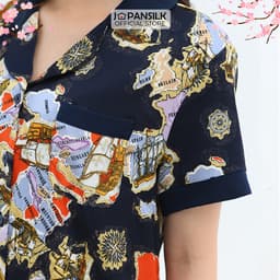 Thumbnail Đồ Bộ Nữ Lụa Satin Pijama Cao Cấp JAPAN SILK Tay Ngắn Quần Dài Họa Tiết Bản Đồ Vintage 3