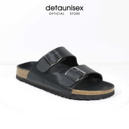 Thumbnail Dép Birken đế trấu quai ngang 2 khóa nam nữ Detaunisex màu đen lót đen - DETA21F 1