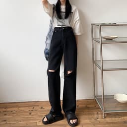 Thumbnail Daduhey Quần jeans dáng dài phối vết rách cá tính thời trang cho nữ 1