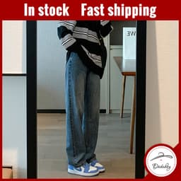 Thumbnail Quần denim ống rộng lưng cao phối thắt lưng phong cách Hàn Quốc thời trang cho nữ 1