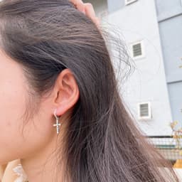 Thumbnail Khuyên tai bạc unisex TLEE thánh giá nạm đá dáng dài cá tính TLEE JEWELRY B0307 3