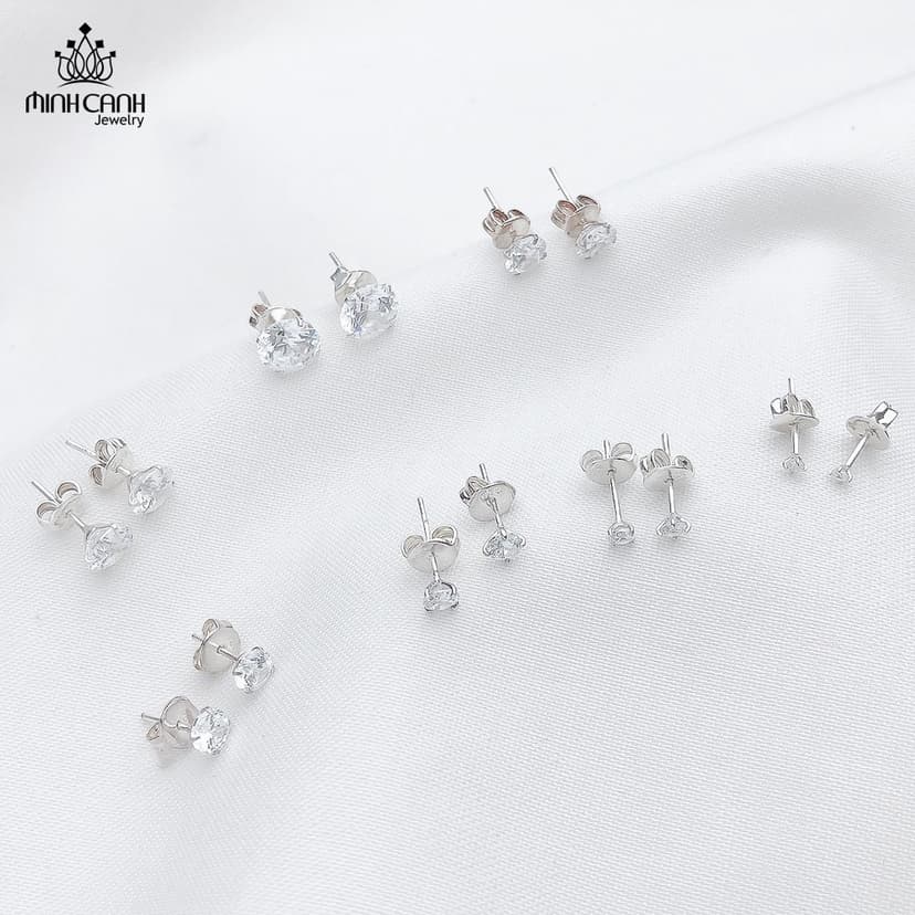 Ảnh Bông Tai Nụ Đá 4 Chấu Chốt Bạc Ta - Thương Hiệu Minh Canh Jewelry 1