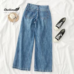 Thumbnail Quần baggy jeans nữ Chollima ống rộng SIMPLE JEAN dài 98cm gài cúc eo màu xanh nhạt QD041 2