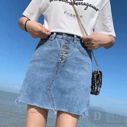 Thumbnail Chân váy jean Chữ A Xếp Ly Lưng Cao Co Giãn Phong Cách Hàn Quốc Mới 3