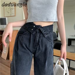 Thumbnail Quần jean DADUHEY ống rộng lưng cao phối nhiều nút size lớn thời trang retro cho nữ 2