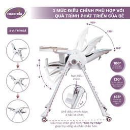 Thumbnail Ghế ăn dặm đa năng ,có bánh xe,nâng hạ độ cao điều chỉnh độ ngả nằm cho bé 1015 Mastela 3