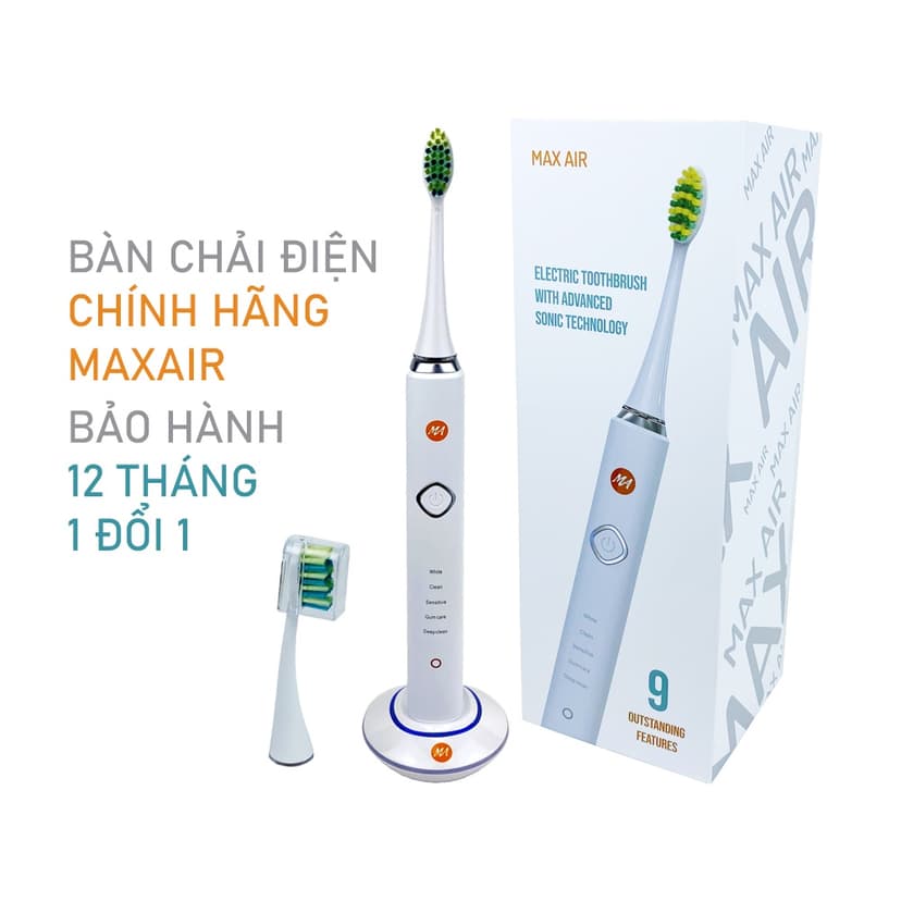 Ảnh Bàn chải điện MaxAir công nghệ sóng âm Sonic, 5 chế độ rung, tặng kèm 2 đầu bàn chải, hàng chính hãng, BH 12T 1
