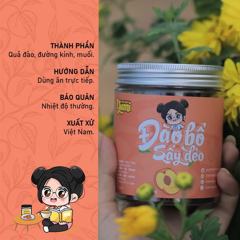 Ảnh Đào bổ sấy dẻo Ô mai Yumi hoa quả trái cây khô ăn vặt thơm ngon 3